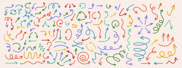 Hand drawn vector arrow set. All arrowes are isolated on white and grouped, easy to use