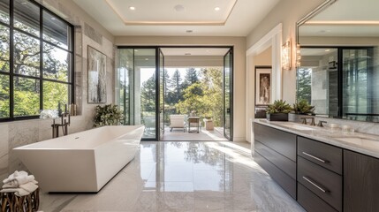 Modern Bathroom with Patio Views, Luxury Interior Design