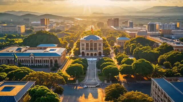 stunning panorama of the city of Yaounde, the capital of Cameroon, on a sunny summer day