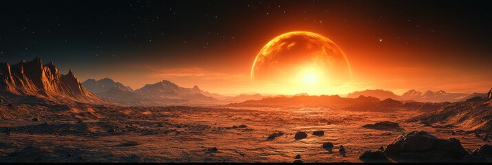 Exploring Martian landscapes with virtual technology at sunset