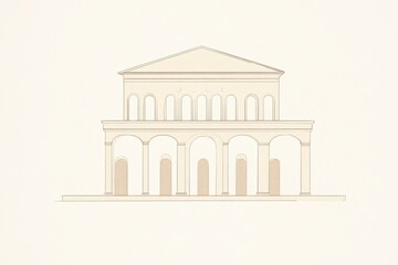 Beige Classical Building Line Drawing Illustration