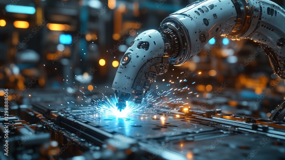 Fototapete advanced robotic machinery is performing welding operations in a modern manufacturing facility, enha