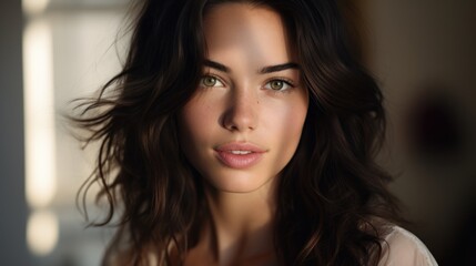 Obraz premium Captivating portrait showcasing a woman's subtle features and warm gaze