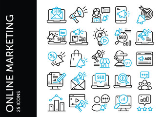 Online Marketing icon pack. Set icon design
