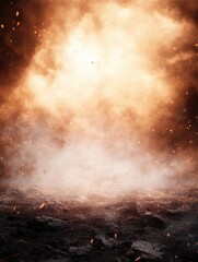 Fiery spectacle over dark terrain. Burning sky casts an ethereal glow on the landscape below