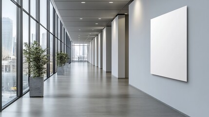 Fototapeta premium Modern Office Corridor with Blank Canvas