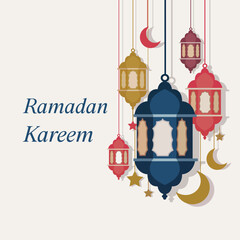 Greeting Card with Hanging Lanterns and Crescent Moons