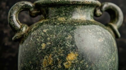 Fototapeta premium A close-up of an antique green stone vase with intricate details and a textured surface.