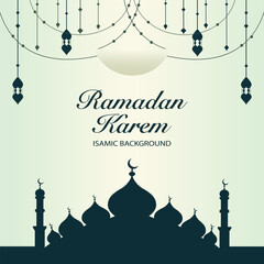 Islamic Background with Lanterns and Mosque Silhouette