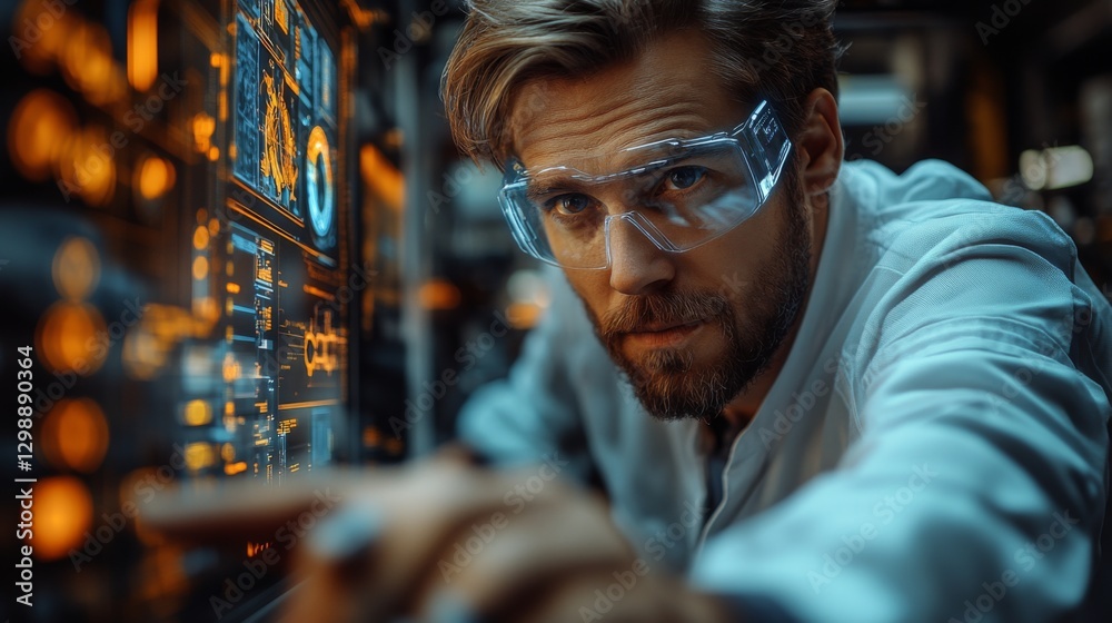 Fototapete a focused engineering professional wearing safety gear is adjusting settings on an automation contro