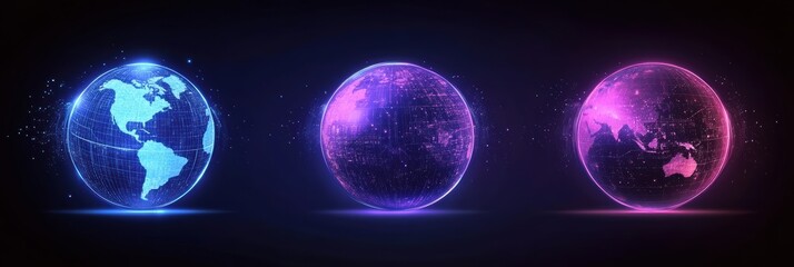 Futuristic graphic layouts showcasing digital globes representing global connectivity
