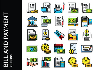 Bill and Payment icon pack. Set icon design