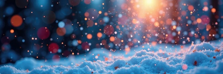 Confetti-filled snowy windowpane with colored sparks, colorful explosion, confetti burst