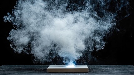 Sparks and blue light erupt from the machine as smoke billows from continuous metal welding, showcasing a dynamic work process