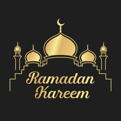 Ramadan Kareem Golden Mosque Illustration