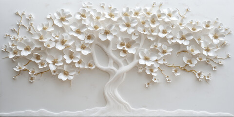 Stunning White Floral Tree Wall Art; Exquisite 3D Floral Design; Elegant Wall Decor