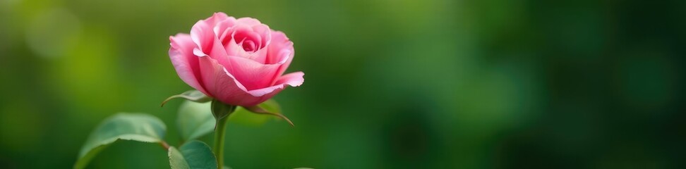 Fototapeta premium Single pink rose of sharon flower on a green stem, nature, pink, single bloom