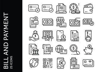 Bill and Payment icon pack. Set icon design