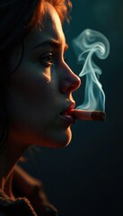 Fototapeta premium Detr?s del espejo se ve un cigarro de marihuana apagado, humo, smoke, flameout