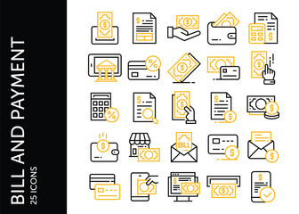 Bill and Payment icon pack. Set icon design