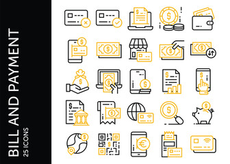 Bill and Payment icon pack. Set icon design