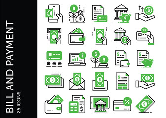 Bill and Payment icon pack. Set icon design