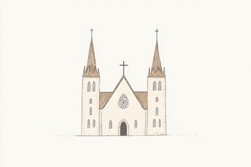 Obraz premium Beige Miniature Church Model On White Backgrounds and Details of the Structure of the Building. Minimalist Style of Architecture and Design. Interior of The Church on White Background With Minimalist