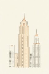 Naklejka premium Beige Minimalist Cityscape Illustration Featuring Tall Buildings With Cityscapes And Structures Drawing Styles And Architectural Elements In Neutral Tones Featuring Buildings And Lines And Shapes And