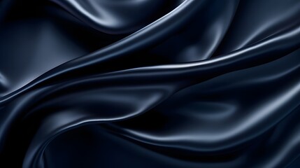 Obraz premium Elegant Navy Blue Silk Satin Fabric Panoramic Background with Space for Design and Branding
