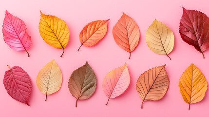 Minimalist Autumnal Leaves Arrangement in Gradient Hues for Seasonal Branding and Marketing