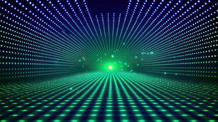 Obraz premium LED race game graphic, laser tunnel, green blue cyber space background, electric techno party backdrop