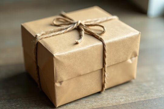 Simple yet sturdy cardboard box wrapped in twine and string, string, packaging