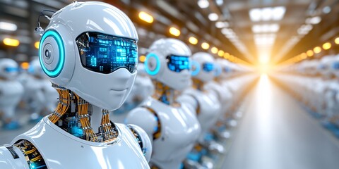futuristic robots in a high-tech production line