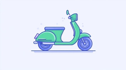 Green scooter, side view, urban background, transportation illustration