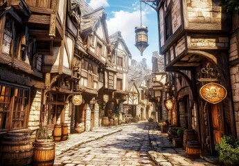 Fototapeta premium Explore a picturesque medieval setting filled with architectural wonders.