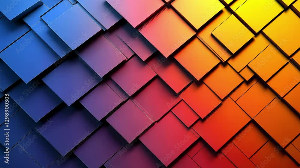 Poster colorful abstract patterns create a dynamic visual effect with layers of squares in vibrant hues