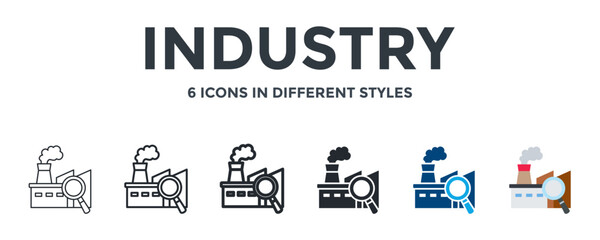 Industry Icon In Different Style Vector Illustration. Designed In Thin Line, Regular Line, Bold Line, Glyph, Color Fill, And Flat Style Can Be Used For Web