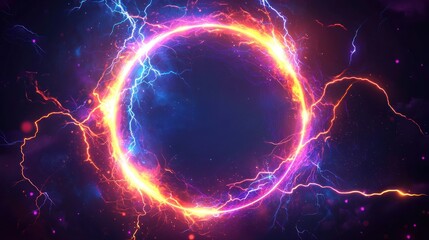 Thunder sign magic border, neon lightning effect, electric glow, bright plasma discharge, portal shape vector