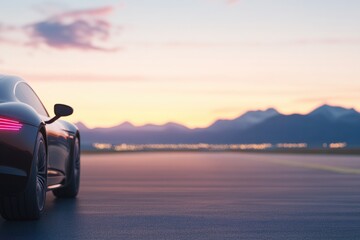 minimalistic stock photo of high-end automobile at private airfield captured with moody lighting that enhances luxury