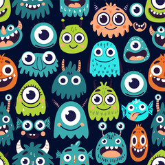 Fototapeta premium Hand drawing monsters seamless print design. Vector illustration design for fashion fabrics, textile graphics, prints.