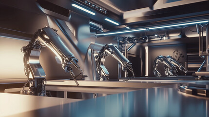 Obraz premium Futuristic Factory with Advanced Robots and Automation