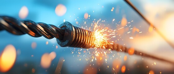 Electrical spark formation during metal connection industrial setting macro photography dynamic environment close-up view energy concept