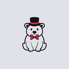 Elegant Bear Logo with Hat and Bow Tie