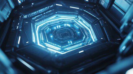 Illuminated Future: Glowing Hexagon Pattern in a Futuristic Floating Design