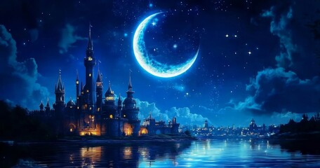 Fototapeta premium Tranquil Blue Light Enhances Nighttime Landscape.