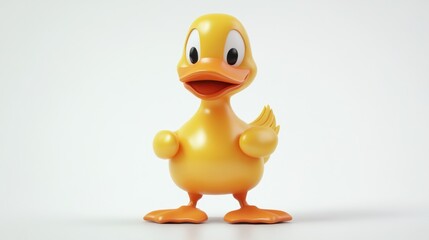 Cute cartoon duck standing, front view, studio shot