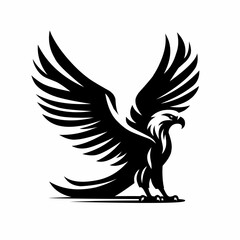Sleek eagle silhouette logo, wings spread wide in a powerful pose.