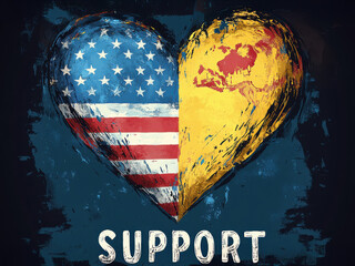 Heart symbolizing support for Ukraine and the United States unity depicted through color and design