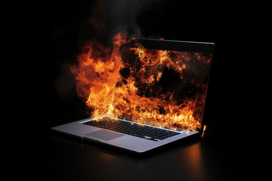 Laptop fire computer bonfire.