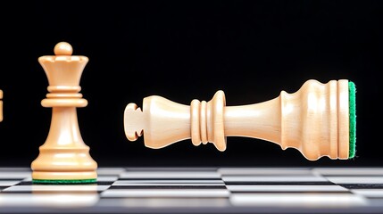 Chess pieces on board, white queen attacks